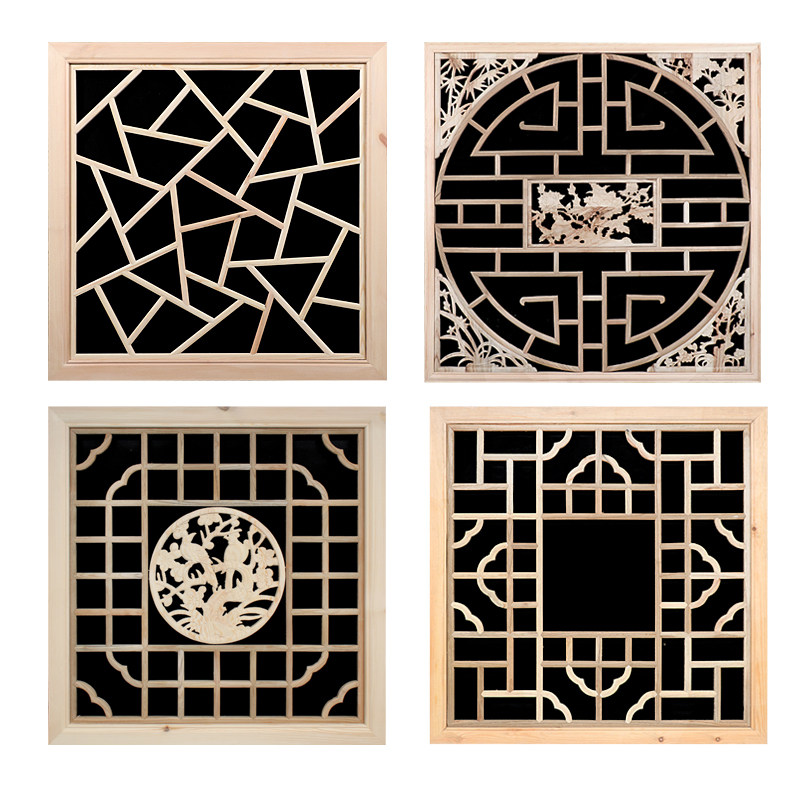 东阳木雕实木正方形花格中式装饰仿古门窗玄关木雕