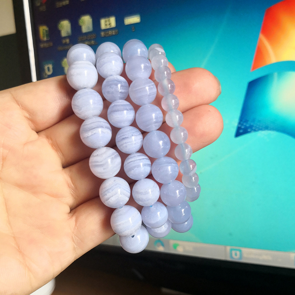 蓝纹玛瑙手链夏日好伴侣蓝色水晶天然石手串玉髓闺蜜手链