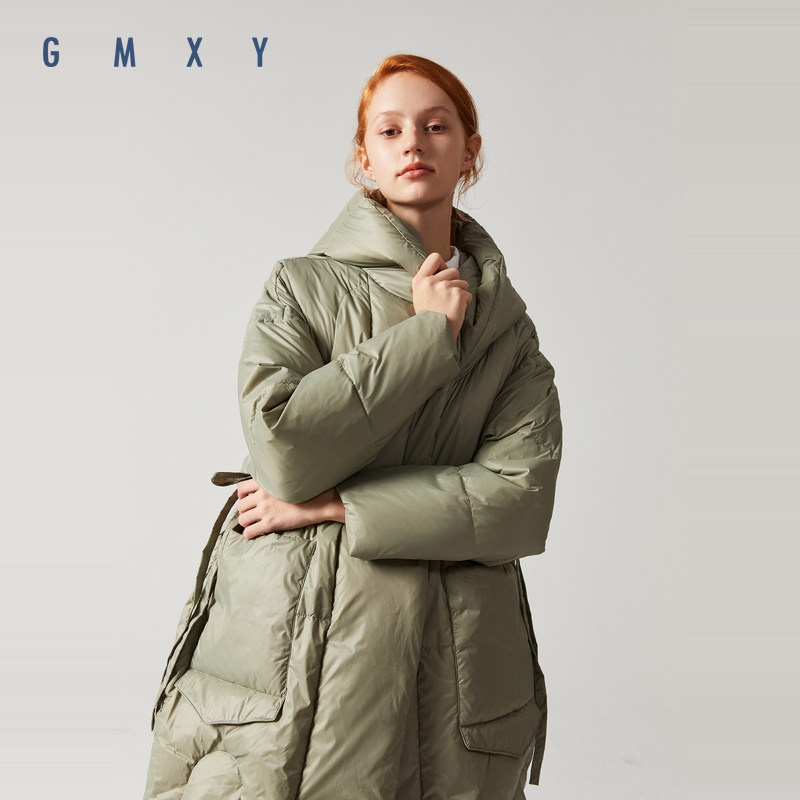 古木夕羊gmxy2019冬季女装新品抽绳加厚设计过膝长款羽绒服外套