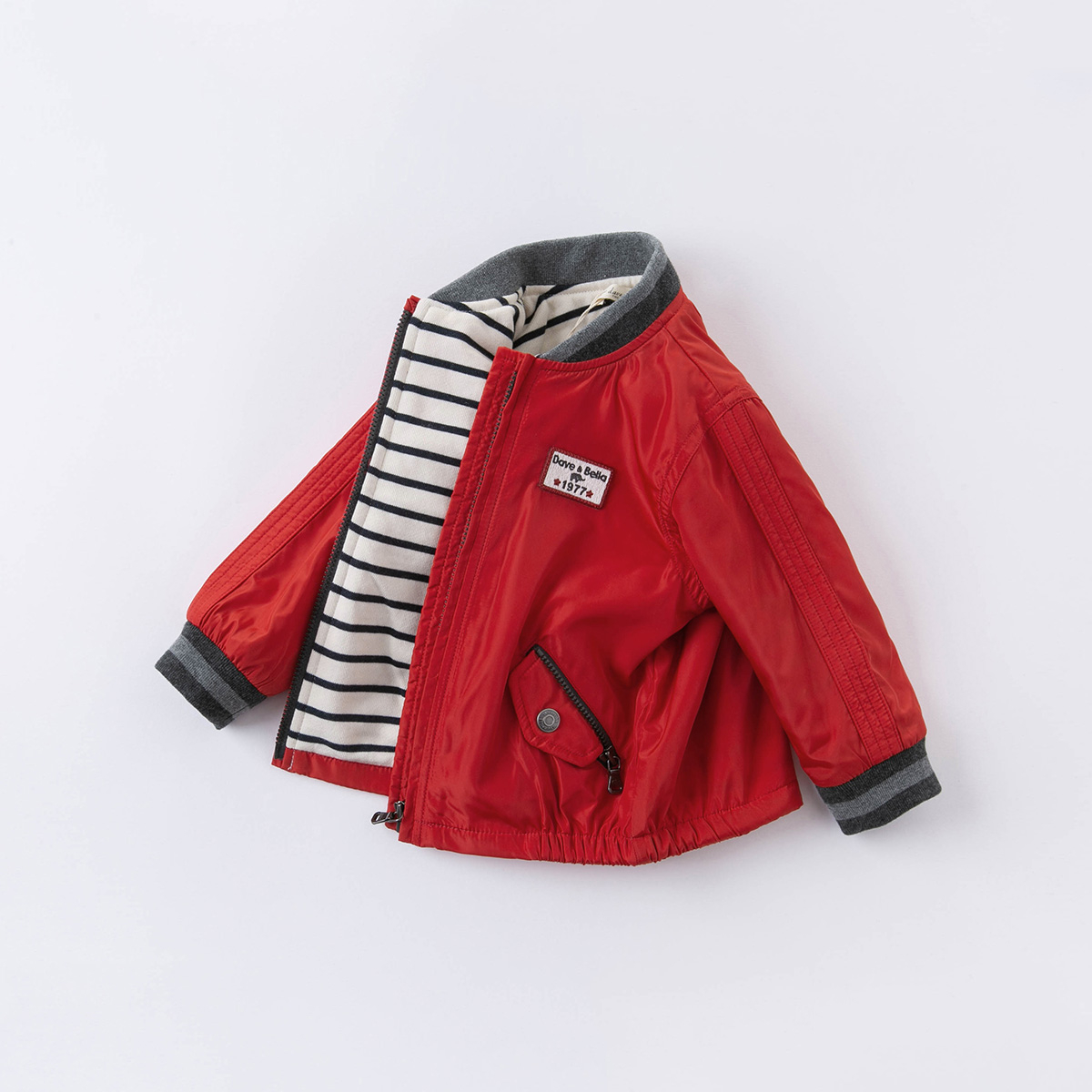戴维贝拉童装秋款正品红色男孩宝宝夹克衫幼儿园儿童普通外套