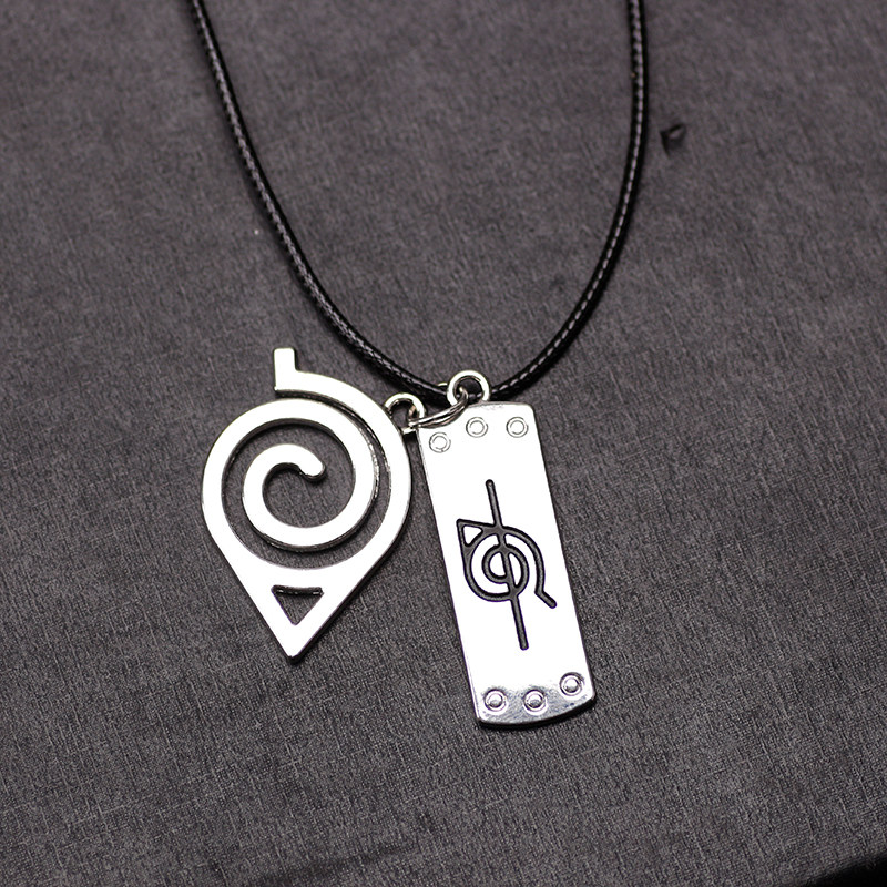 日韩动漫周边火影忍者木叶叛忍护额标志双牌吊坠皮绳项链