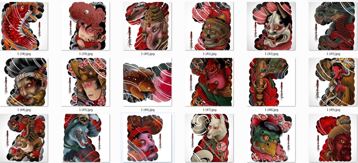 日式手稿资料图案图片鬼怪狮子般若纹身新传统2d