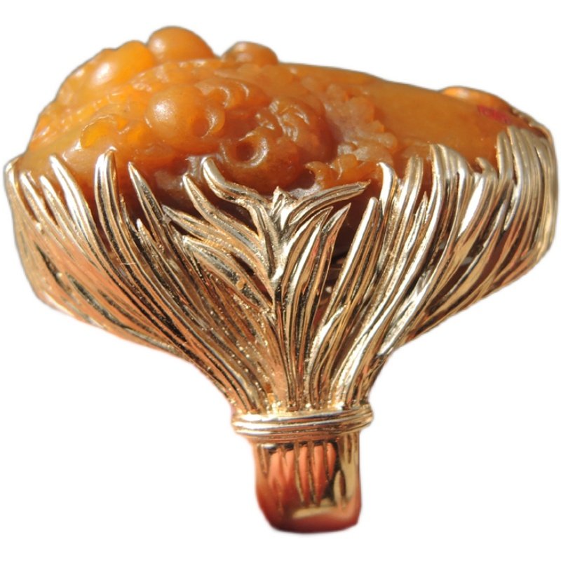 镇店之宝蒋喜特惠全玉种帝王黄玉籽料富贵牡丹18k手饰