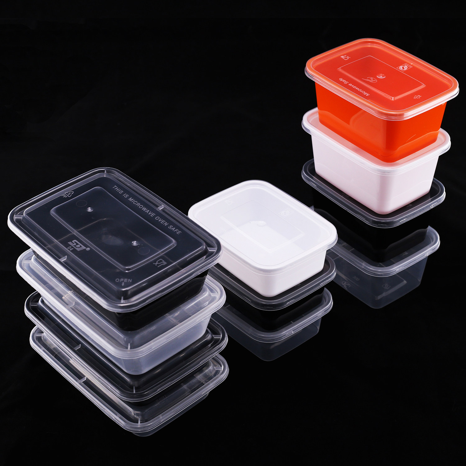 200/350ml长方形打包盒外卖小份菜一次性餐盒透明黑色小型饭盒 - 橙子