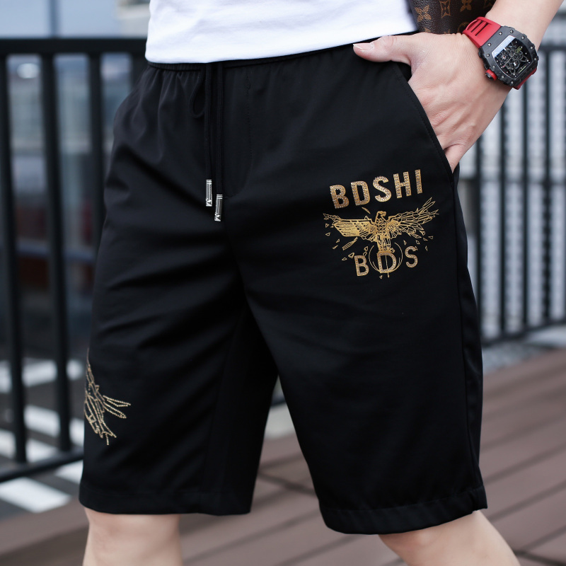 新款夏季短裤男裤子老鹰烫钻休闲男士五分裤潮牌沙滩运动冰丝夏薄