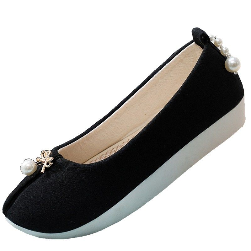 登云履汉服鞋子女古风平底宋制马面鞋圆串珠厚底单鞋