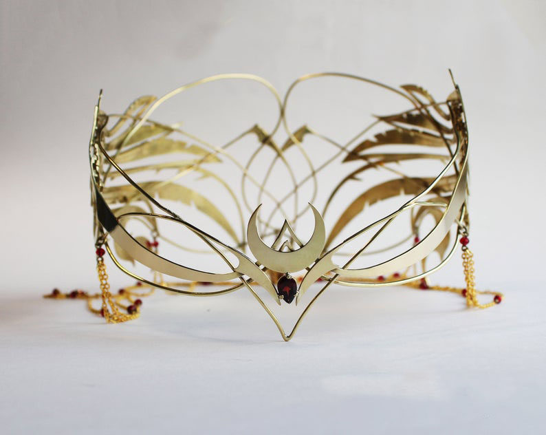 海外代购elven手作格里芬翅膀精灵王冠新月宝石发饰