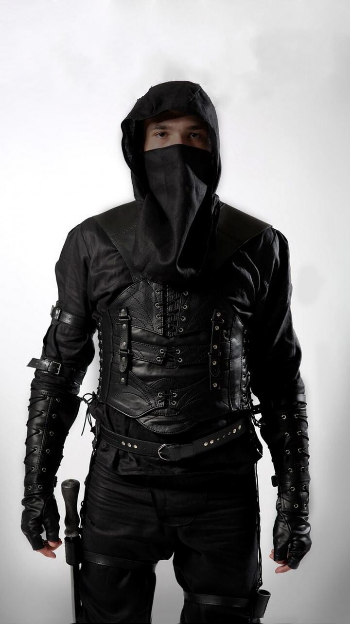 俄罗斯代购assassin手作暗黑刺客皮革装甲亚麻西装cosplay男装