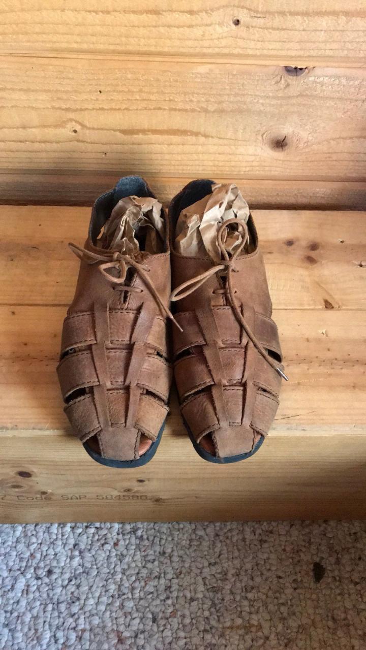 woven美国代购古着老式90年代迷人编织棕色皮革时装凉鞋