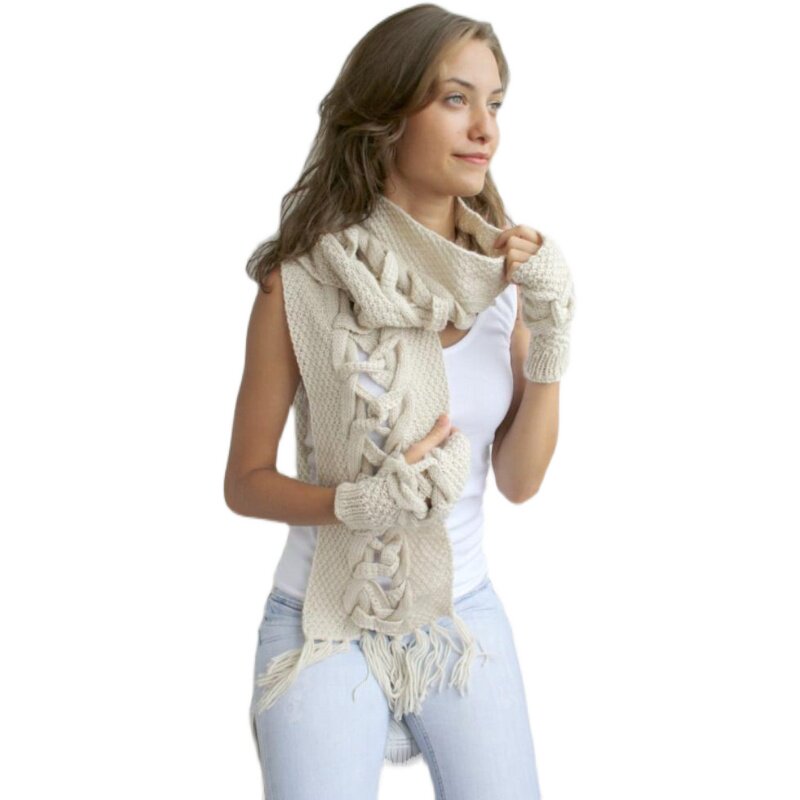 土耳其代购scarf手作简约柔软舒适米色羊毛围巾二件套