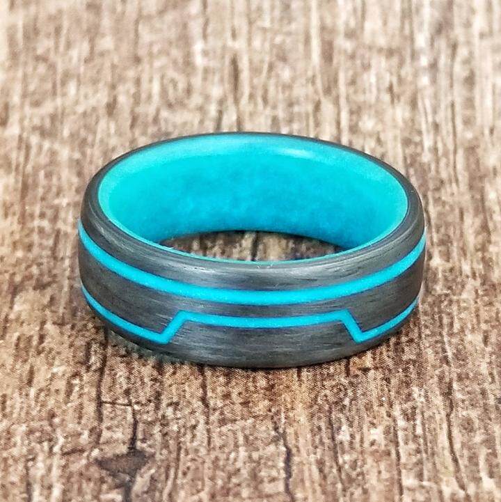 美国代购glowing手作个性科幻方波发光蓝绿绿色戒指