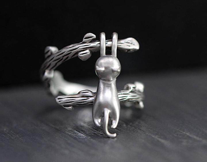 德国代购climbing手作可爱爱小猫咪攀爬树枝猫环戒指