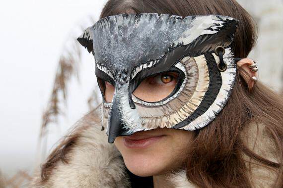 pagan㊣意大利代购 手作特别复古猫头鹰造型皮革聚会狂欢面具