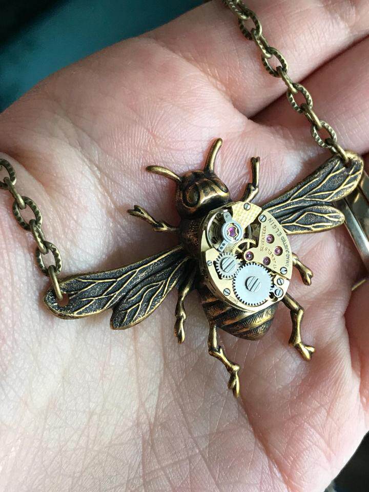 美国代购bee◇手作蒸汽朋克可爱小蜜蜂手表齿轮机芯古董黄铜项链