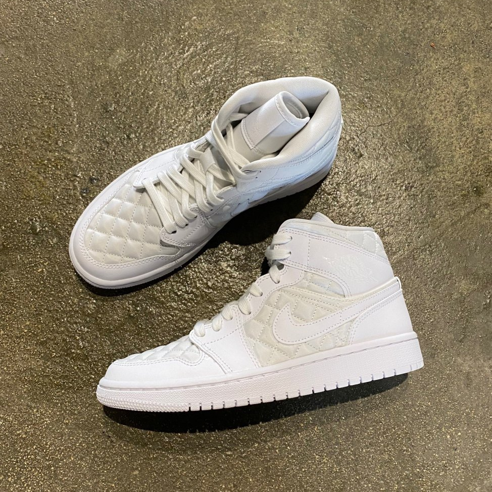 耐克air jordan 1 mid aj1纯白菱纹女子中帮篮球鞋db6078-100