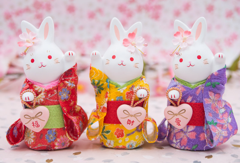 现货日本濑户药师窑和服祈愿开运招财兔摆件结婚摆件