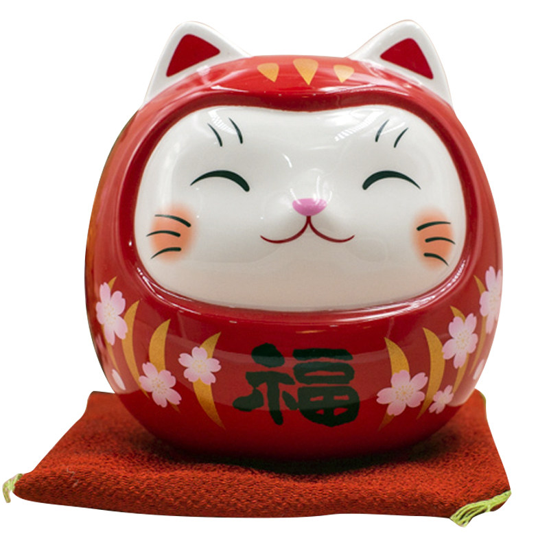 现货日本药师窑濑户达摩摩猫招财猫招福开运储蓄罐摆件