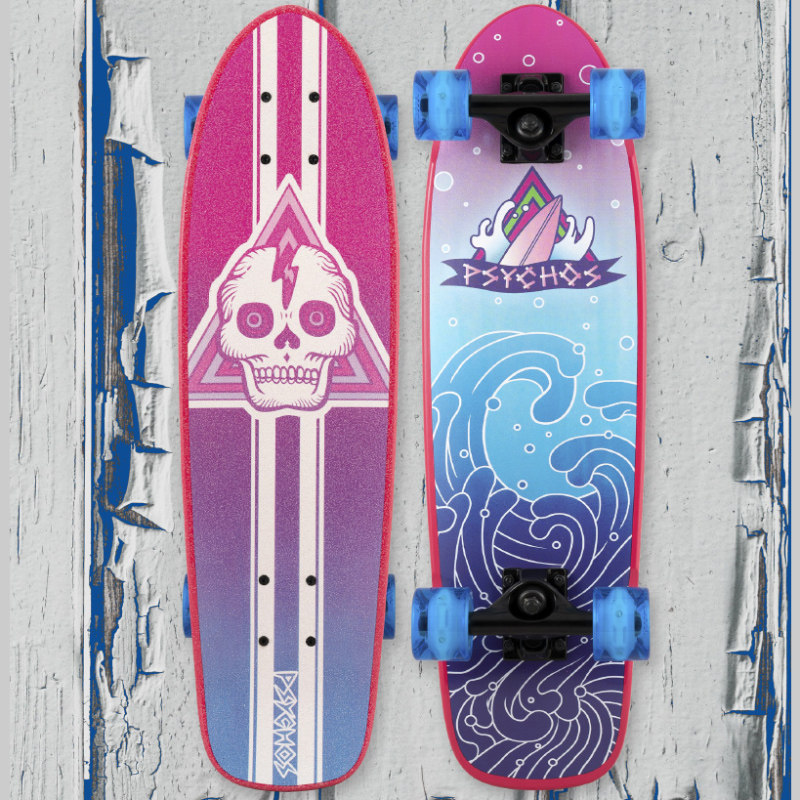 psychos小鱼板代步刷街闪光轮学生代步滑板香蕉板1985滑板