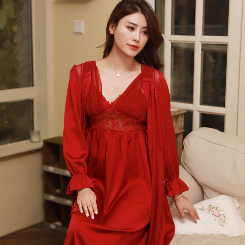 睡衣结婚新婚情侣套装法式春秋性感本命年红色睡袍