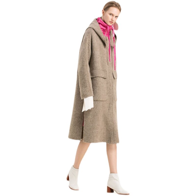 希色myscissors商场同款正品冬季女装连帽口袋外套毛呢外套