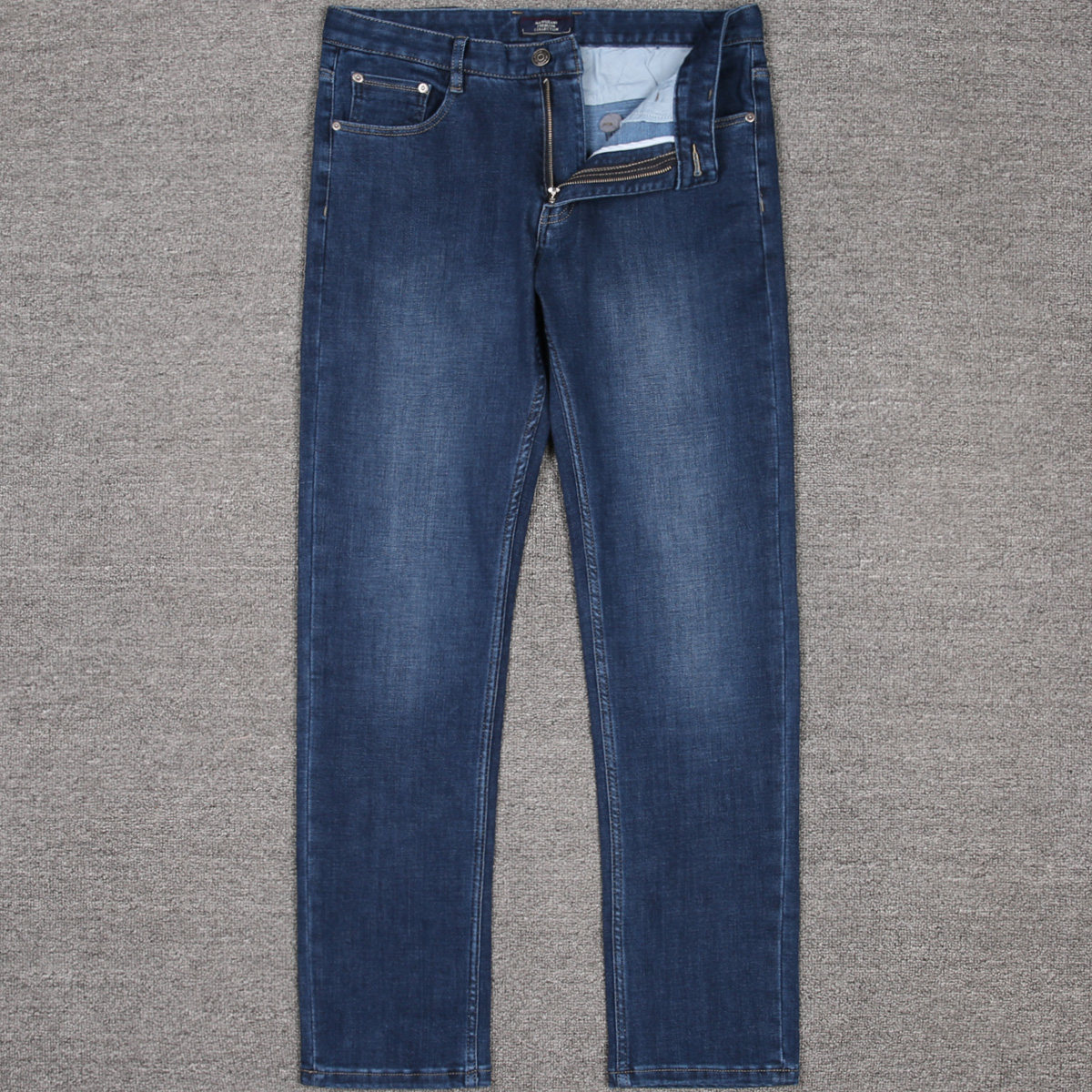 客供弹力厚款五袋蓝色高端直筒男士丹宁牛仔裤牛仔裤