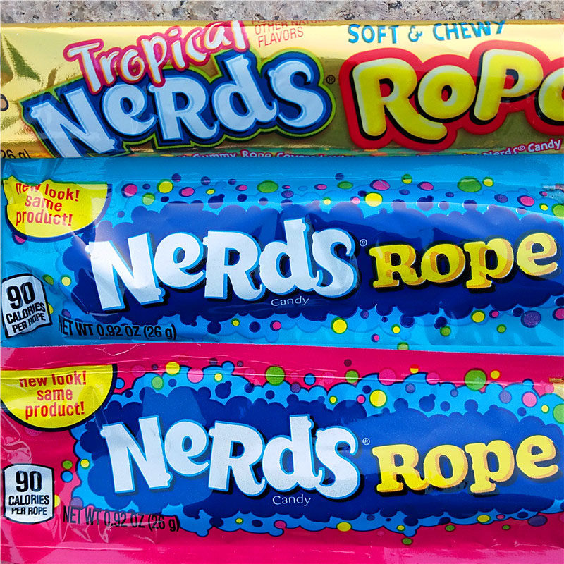 糖果美国旺卡彩虹粒粒绳索网红音哔咀嚼nerds糖果
