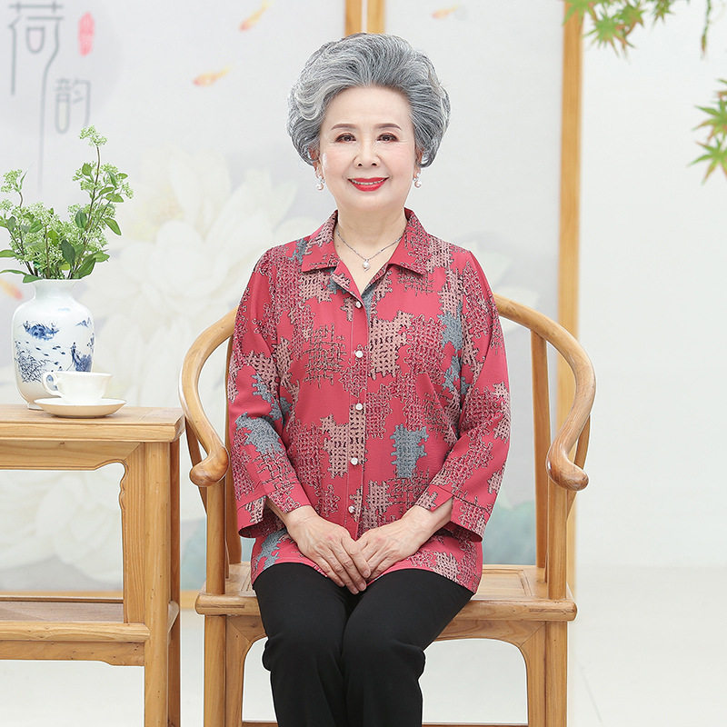 奶奶衣服长袖太太夏太太老人春装外套上衣春秋中老年女装