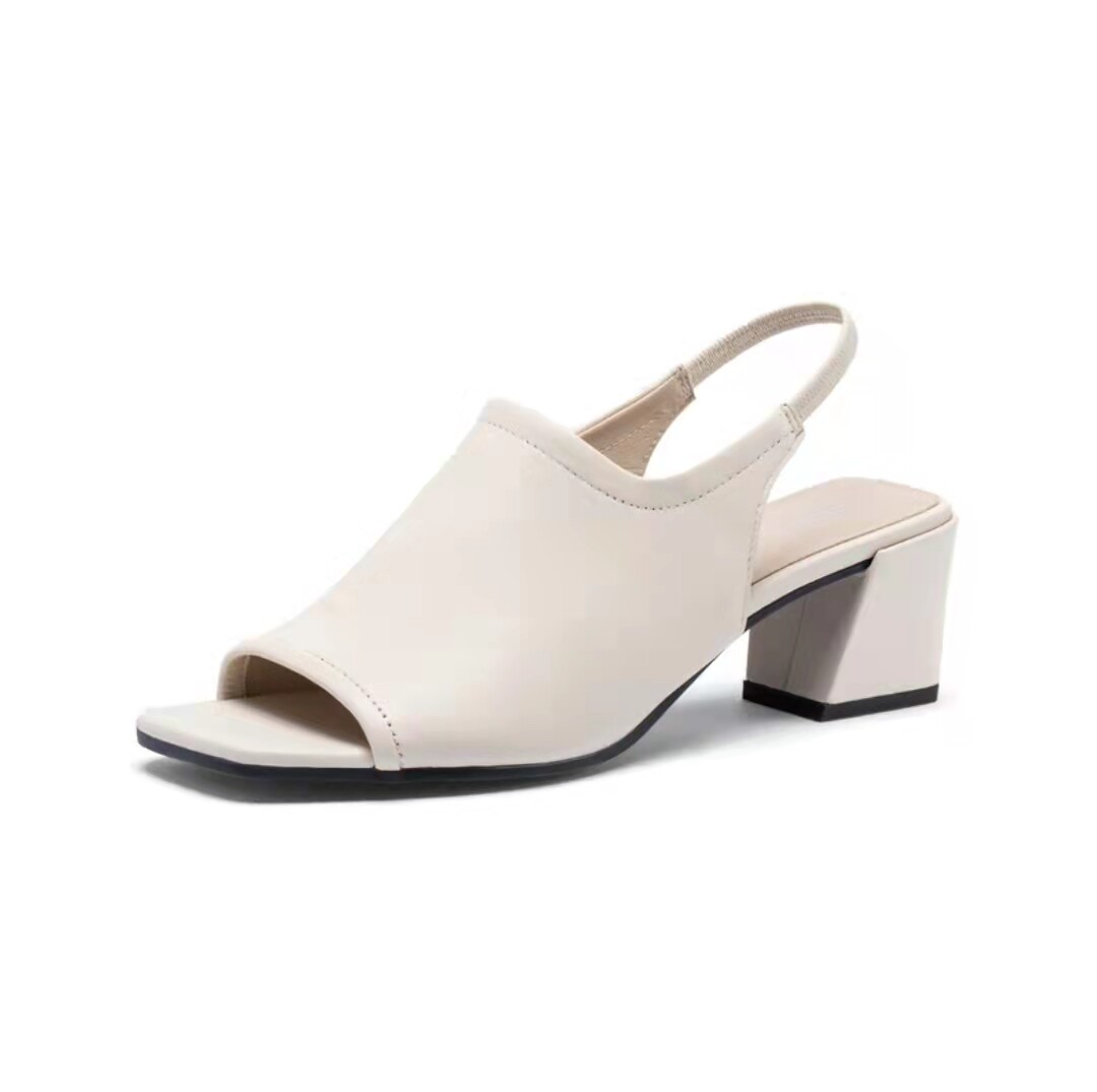 ecco爱步女鞋2022年夏季真皮高跟方头时装通勤时装凉鞋