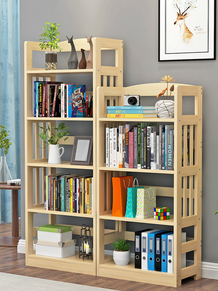简易书架组合实木置物架现代简约创意落地学生儿童多层小书柜书架