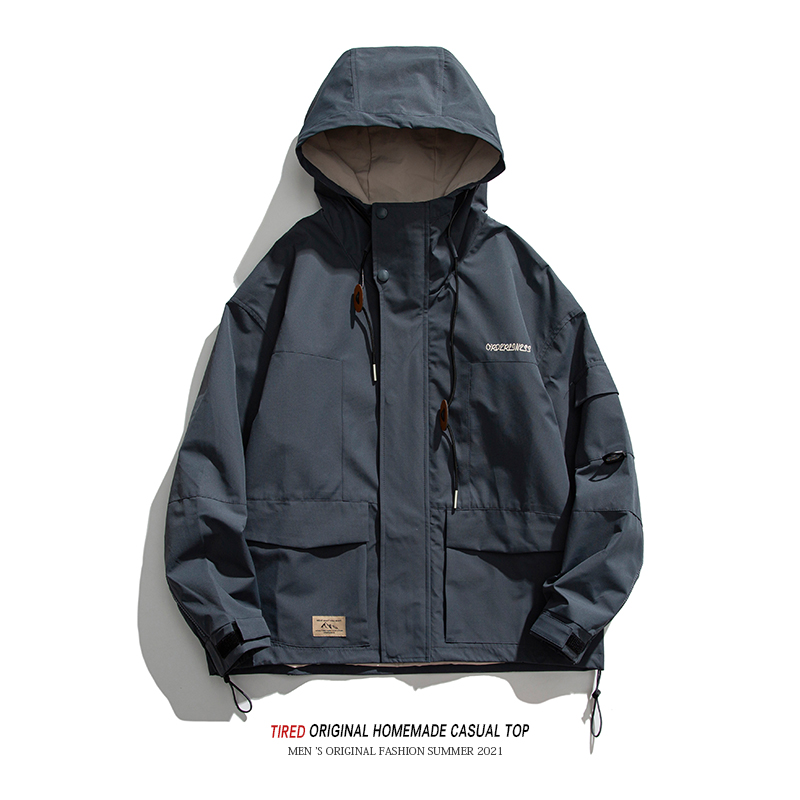 日系潮牌工装夹克男连帽春秋宽松oversize潮流冲锋衣休闲外套上衣