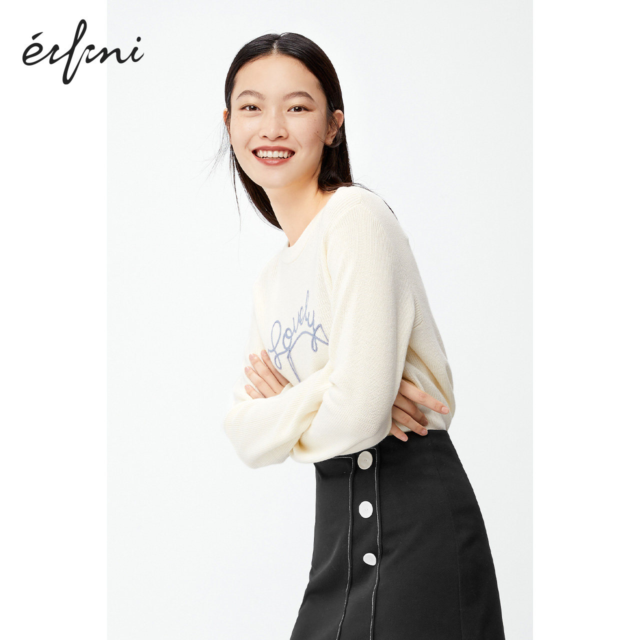 商场同款伊芙丽2020年新款秋冬韩版白色针织衫1ba132231毛针织衫