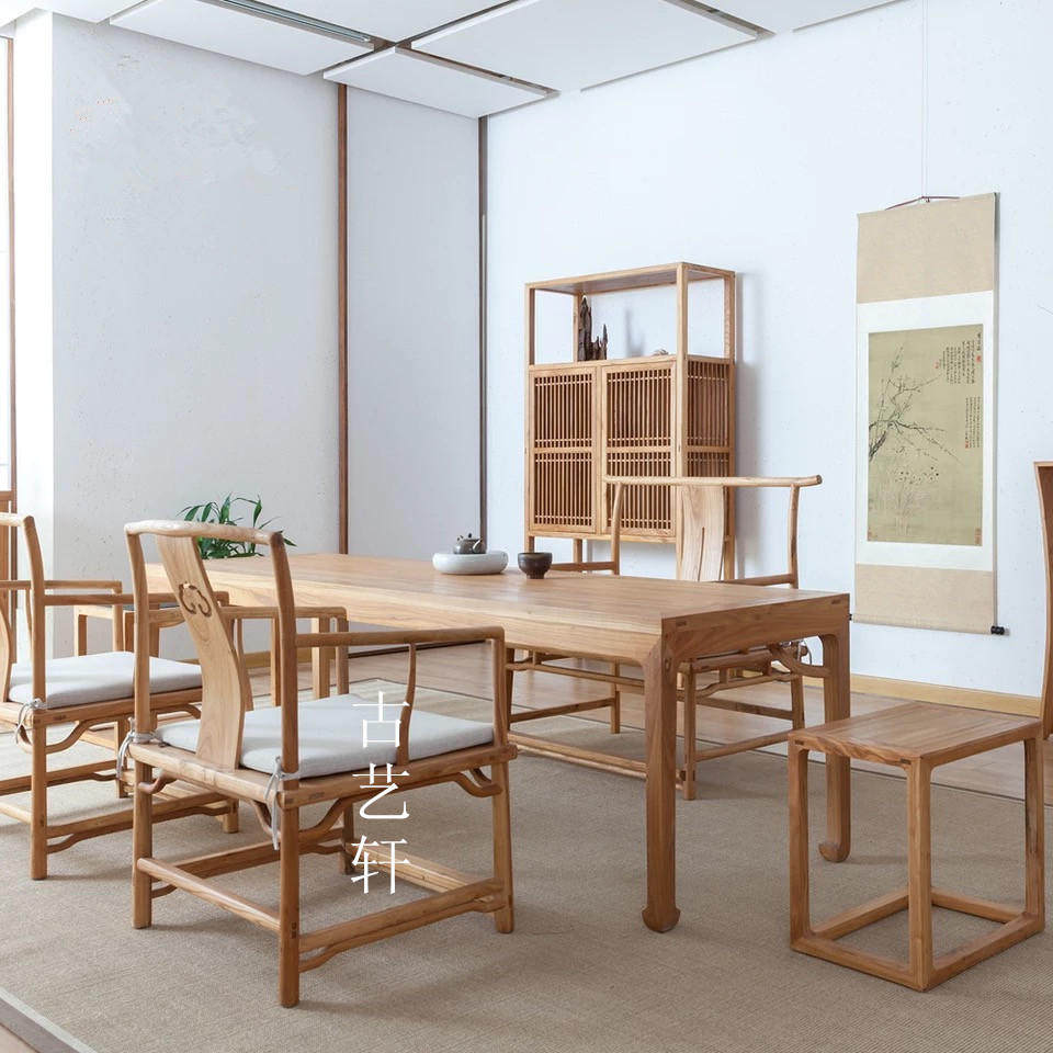 新中式桌椅茶室简约茶架茶台办公桌实木组合茶桌其它桌类