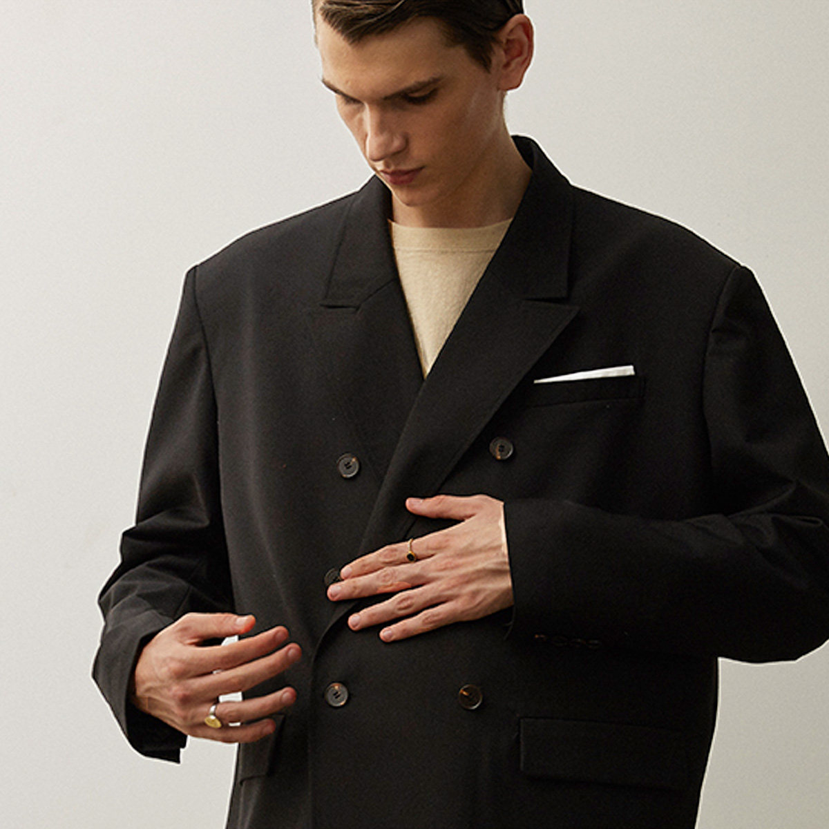 astaroth黑色宽肩oversize廓形西装男女宽松西服