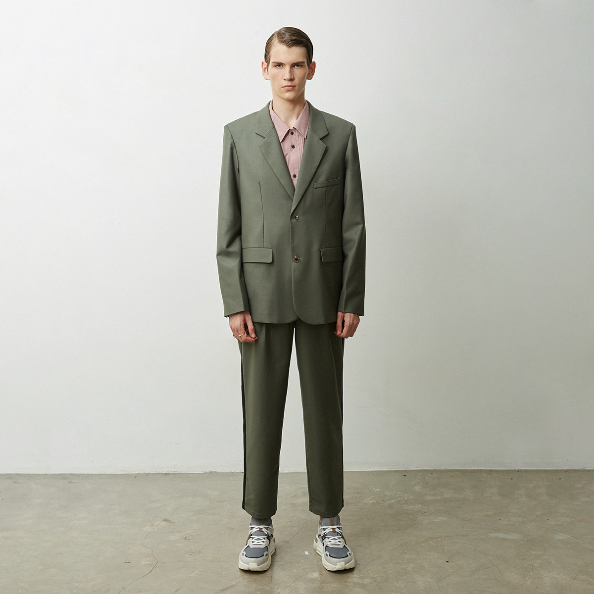 astaroth复古灰绿宽肩西装男女女同宽松廓形ins西服