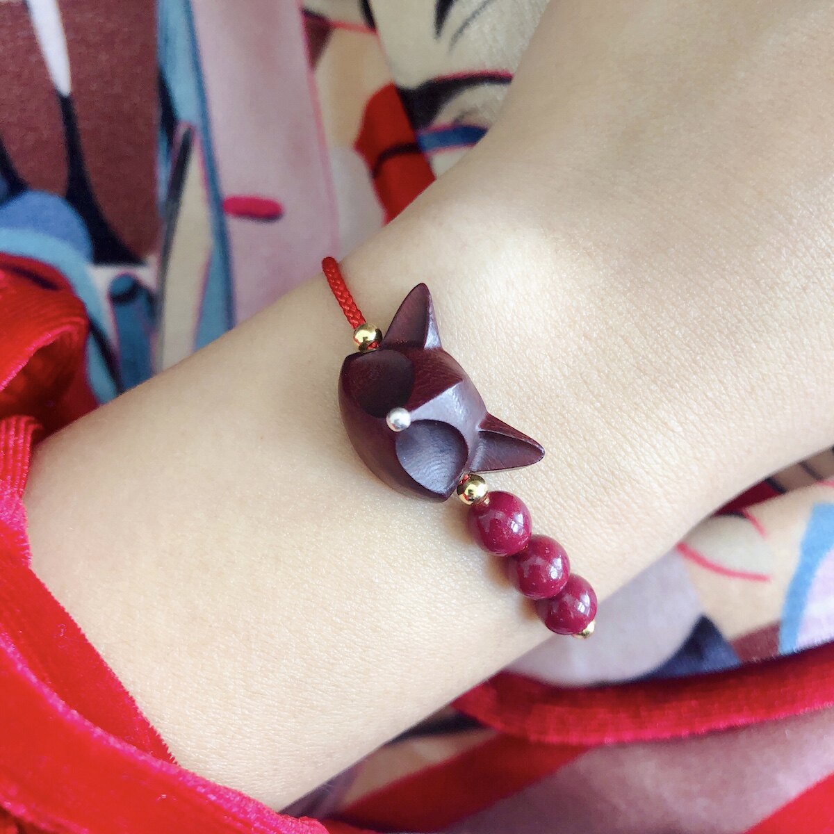 守护小狐狸幸运檀木手链朱砂手绳红绳本命年国潮手链