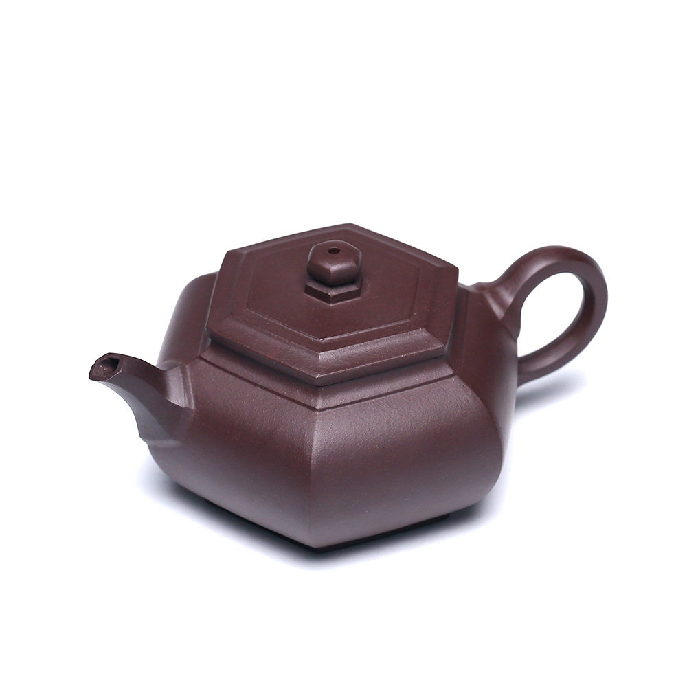 宜兴精品紫砂壶名家纯全手工黄龙山原矿老紫泥大彬六方茶壶320cc