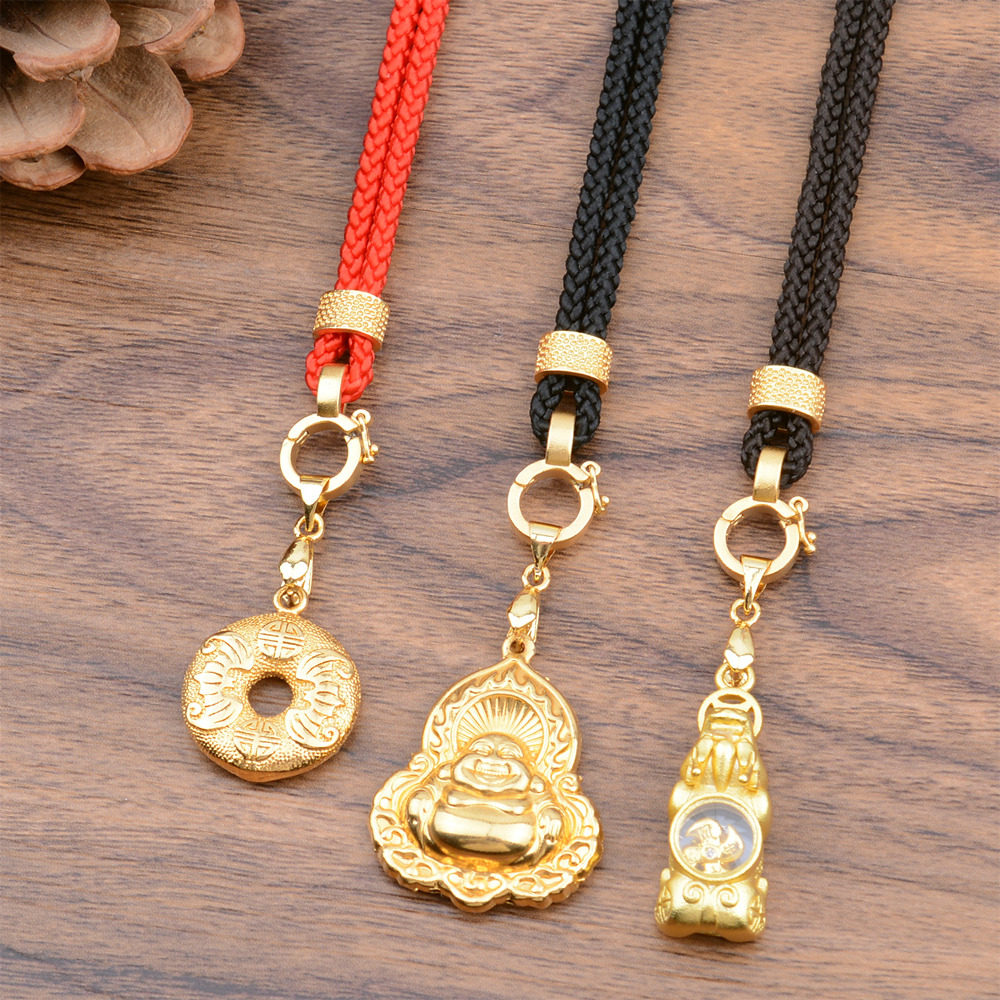 金佛古法金色卡扣项链绳黄玉坠吊坠挂绳可调绳