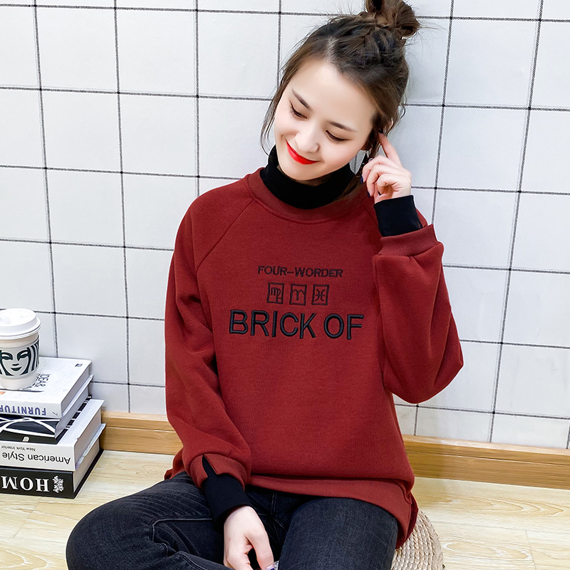 加绒卫衣女加厚2022秋冬新款爆款时尚洋气高领假两件中长款遮屁股