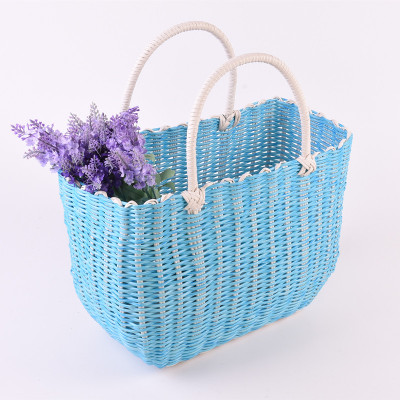 手工编织菜篮子塑料手提提篮玩具洗浴宠物野餐购物篮