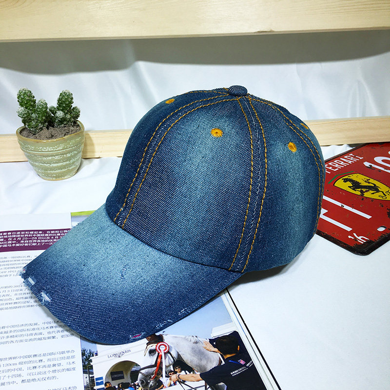 帽子男韩版新款棒球帽休闲水洗牛仔帽破洞鸭舌帽简约帽子