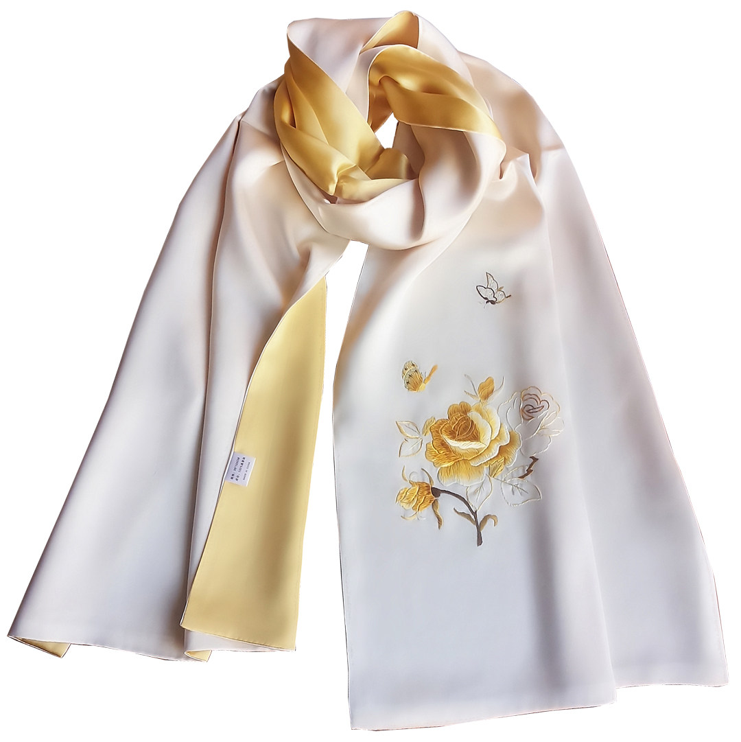 中国蚕丝刺绣手工妈妈手妈妈披肩女桑国风双面围巾