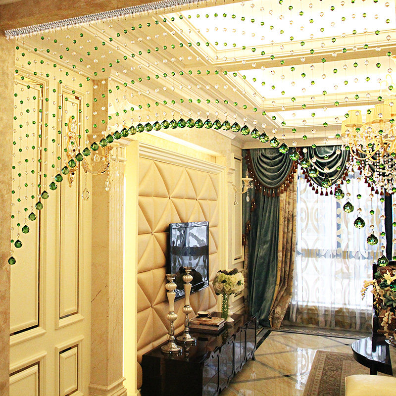 水晶帘子珠帘隔断帘客厅卧室门帘玄关过道装饰半挂吊帘成品免打孔