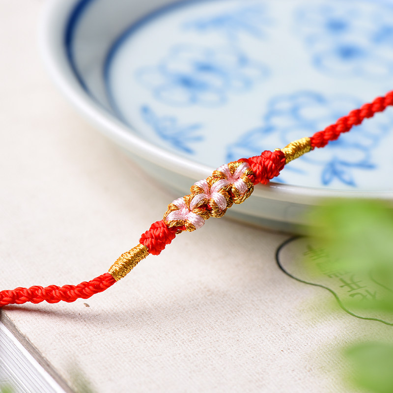 桃花手链姻缘手绳多圈男女手工编织本命年红绳手链