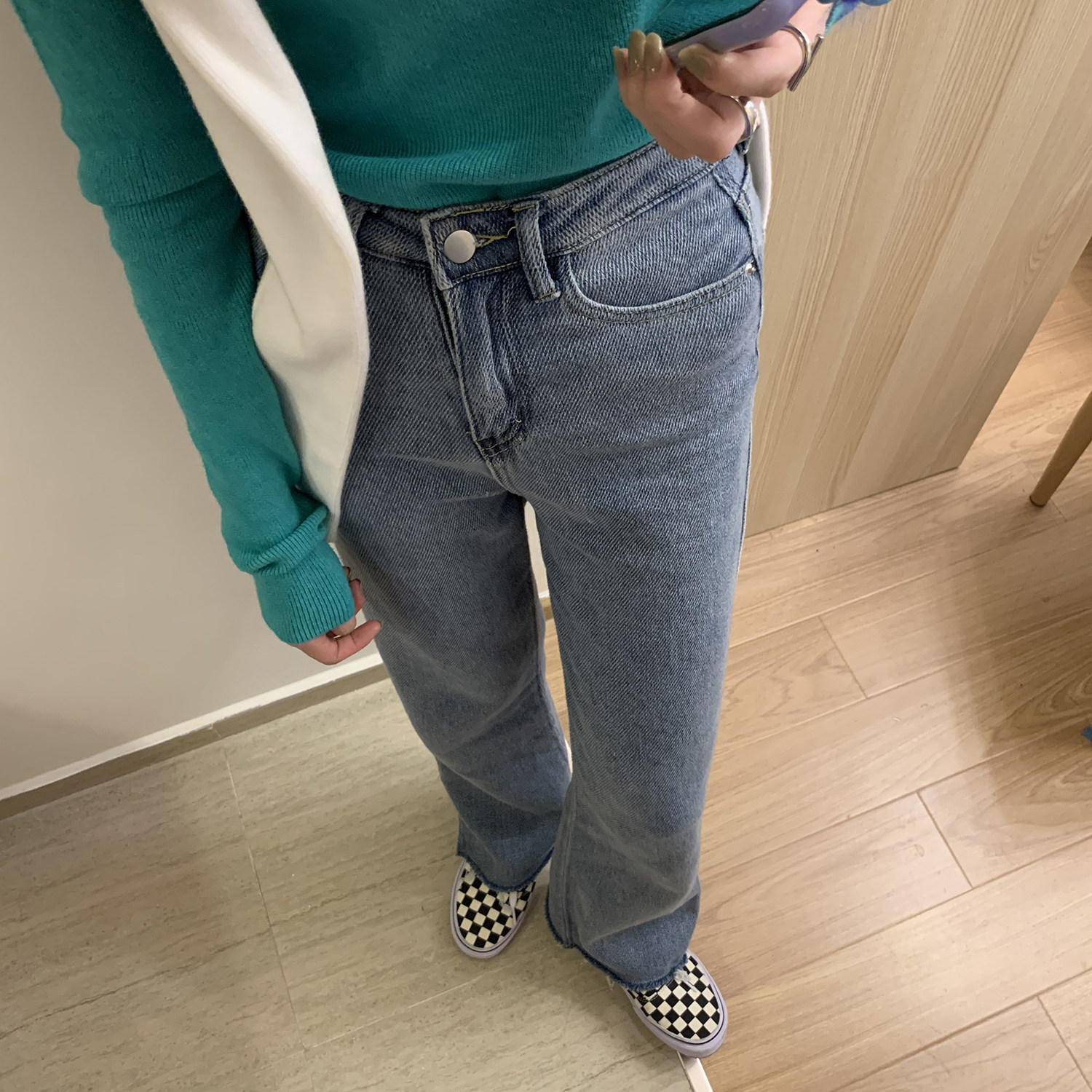 kumayes2020韩版秋季新款复古百搭侧开牛仔裤高腰牛仔裤