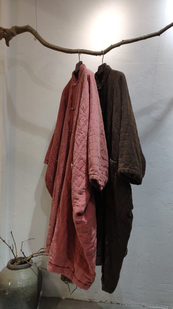 沉香布衣草堂休闲亚麻做旧盘扣中长棉服参与棉衣