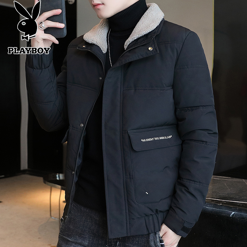 花花公子棉衣男冬装加厚外套青年帅气工装刺绣羽绒服短款学生棉袄