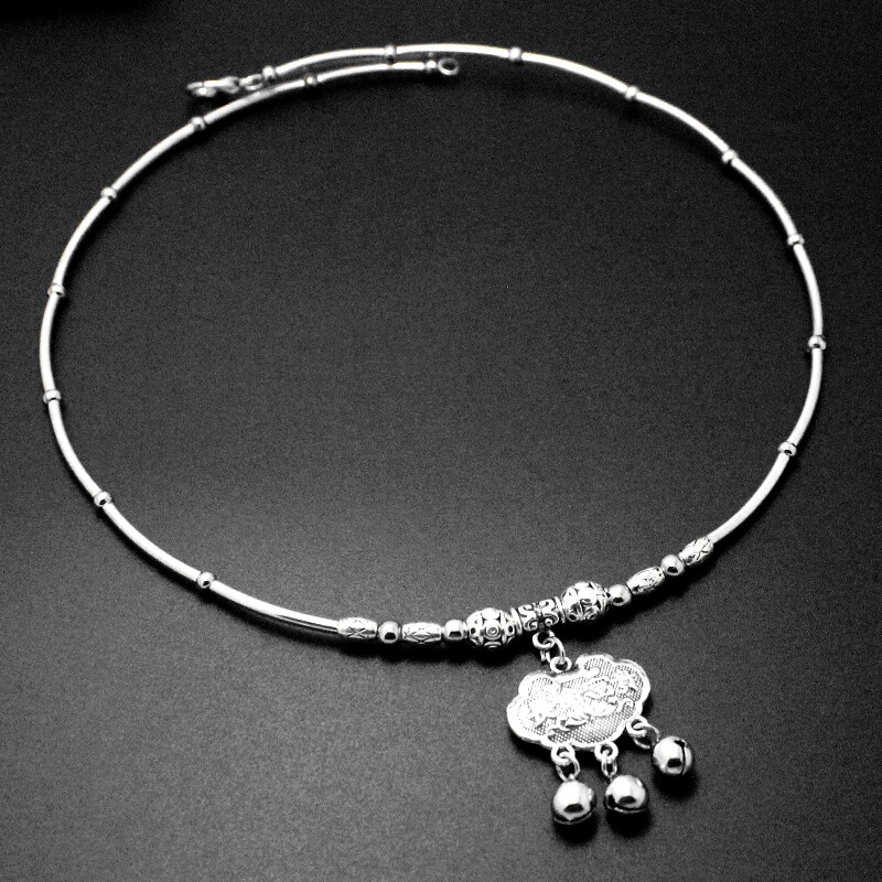 民族风配饰古风汉服铃铛项圈女款会响银苗复古项链