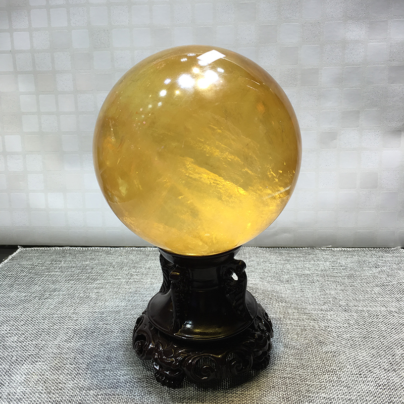runyangshi原矿黄冰洲石球摆件 黄色水晶球直径15cm 工艺礼品摆设