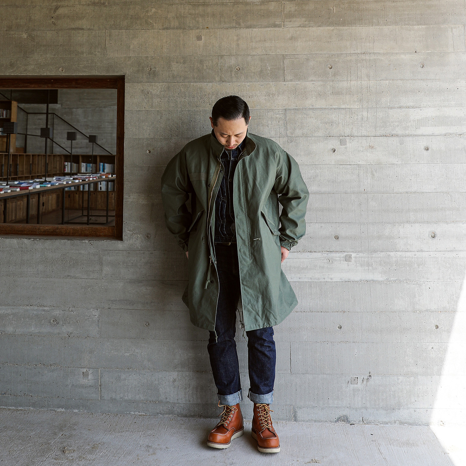 gizemom65parka复刻1970年铝拉鱼尾大衣尼龙混纺复古风衣