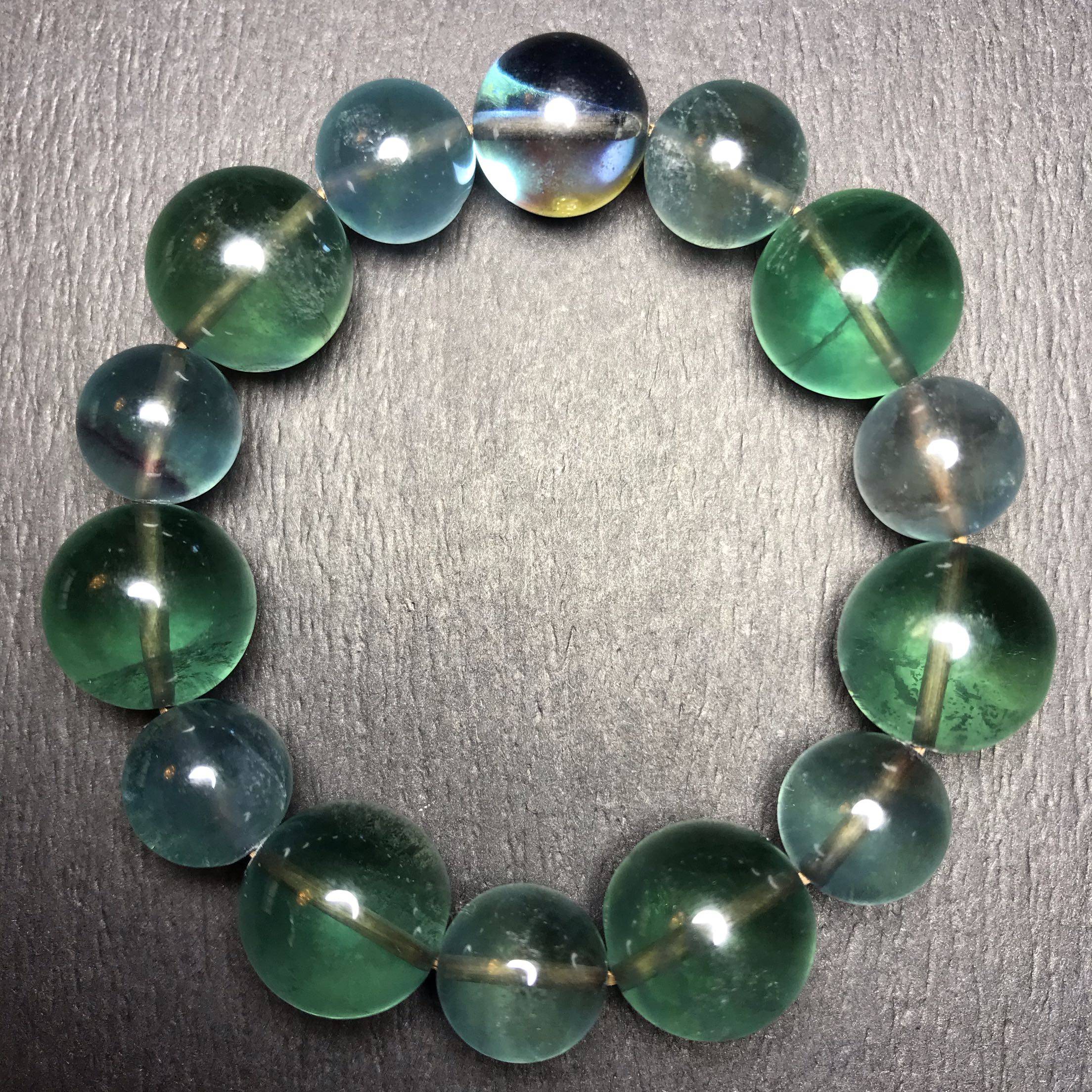 新品天然蓝绿渐变变色萤石单圈手链男女情侣手饰